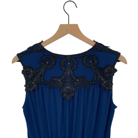 Laundry Cobalt Blue with Black Lace Faux Wrap Midi Dress - Picture 6 of 7